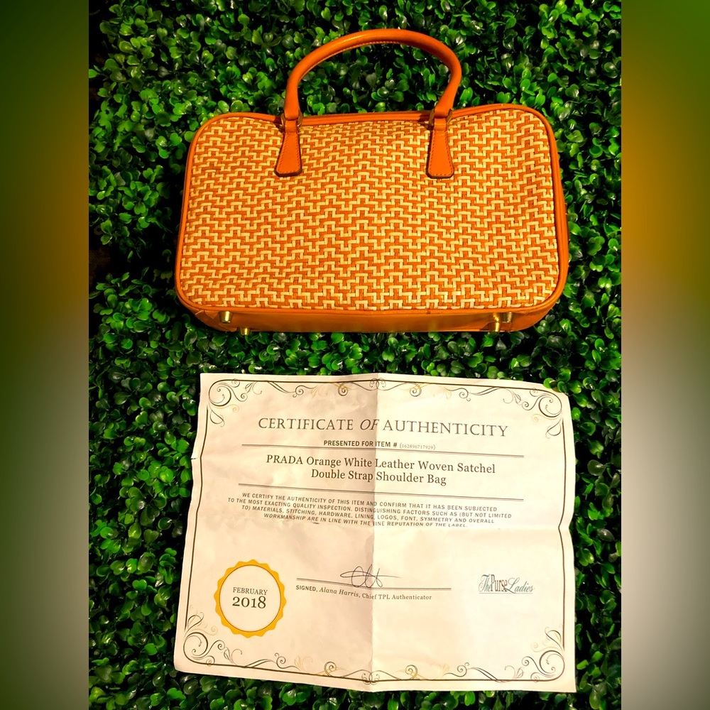 Vintage orange Prada leather woven Satchel Double Strap Shoulder Bag ✅Authentic✅